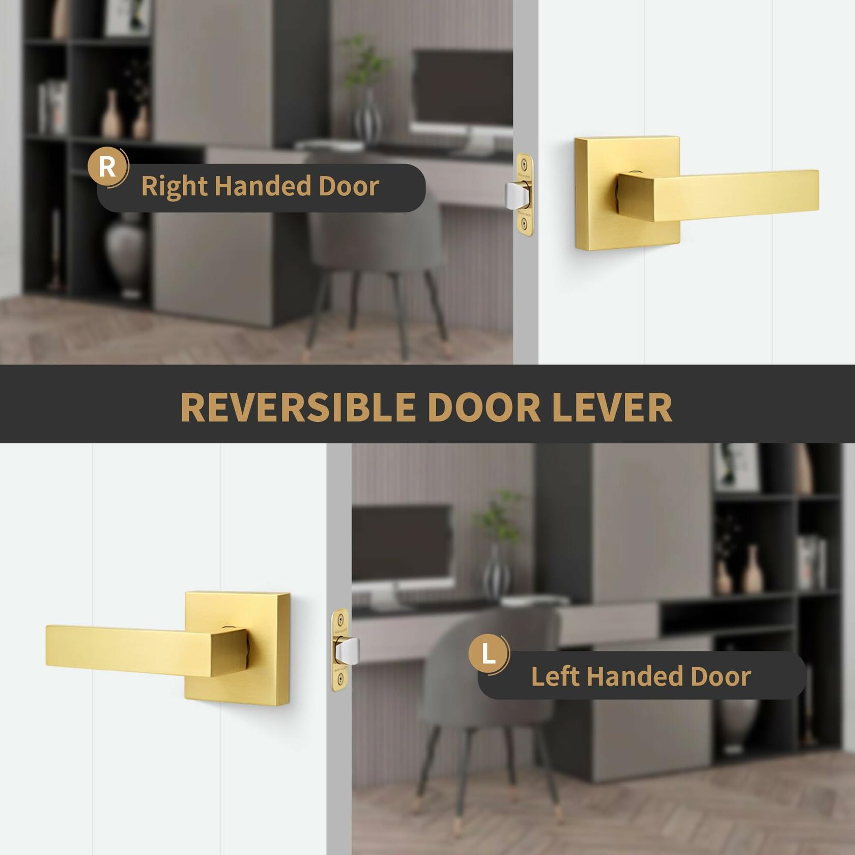 Gaurqiah Gold Passage Door Handles Without Lock and Key 10 Pack，Brushed Gold