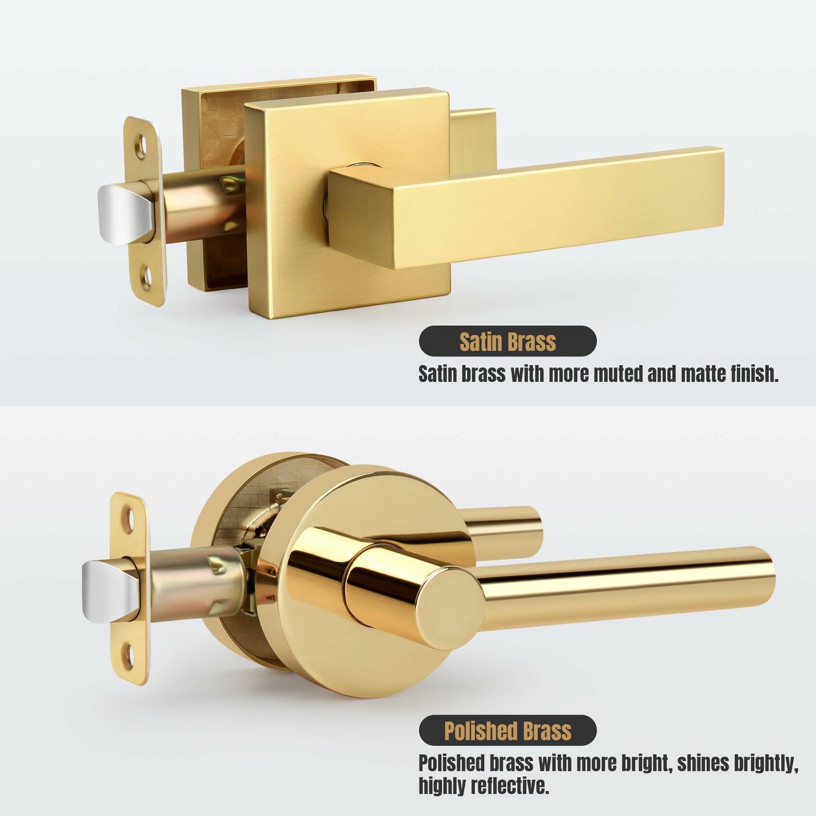 Gaurqiah Gold Passage Door Handles Without Lock and Key 10 Pack，Brushed Gold