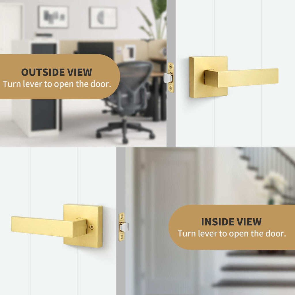 Gaurqiah Gold Passage Door Handles Without Lock and Key 10 Pack，Brushed Gold