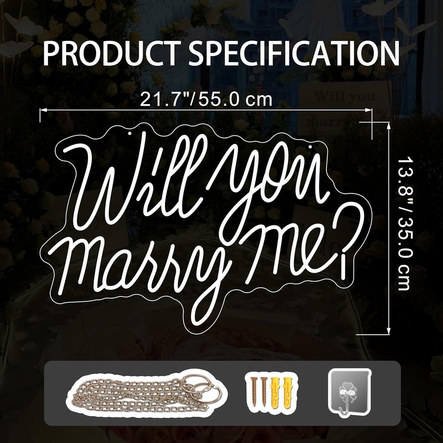 Will You Marry Me Neon Sign for Wedding Party Backdrop Marry Me Light Up Letters