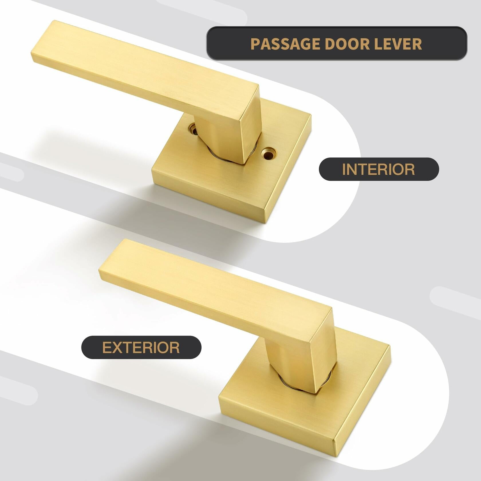 Gaurqiah Gold Passage Door Handles Without Lock and Key 10 Pack，Brushed Gold