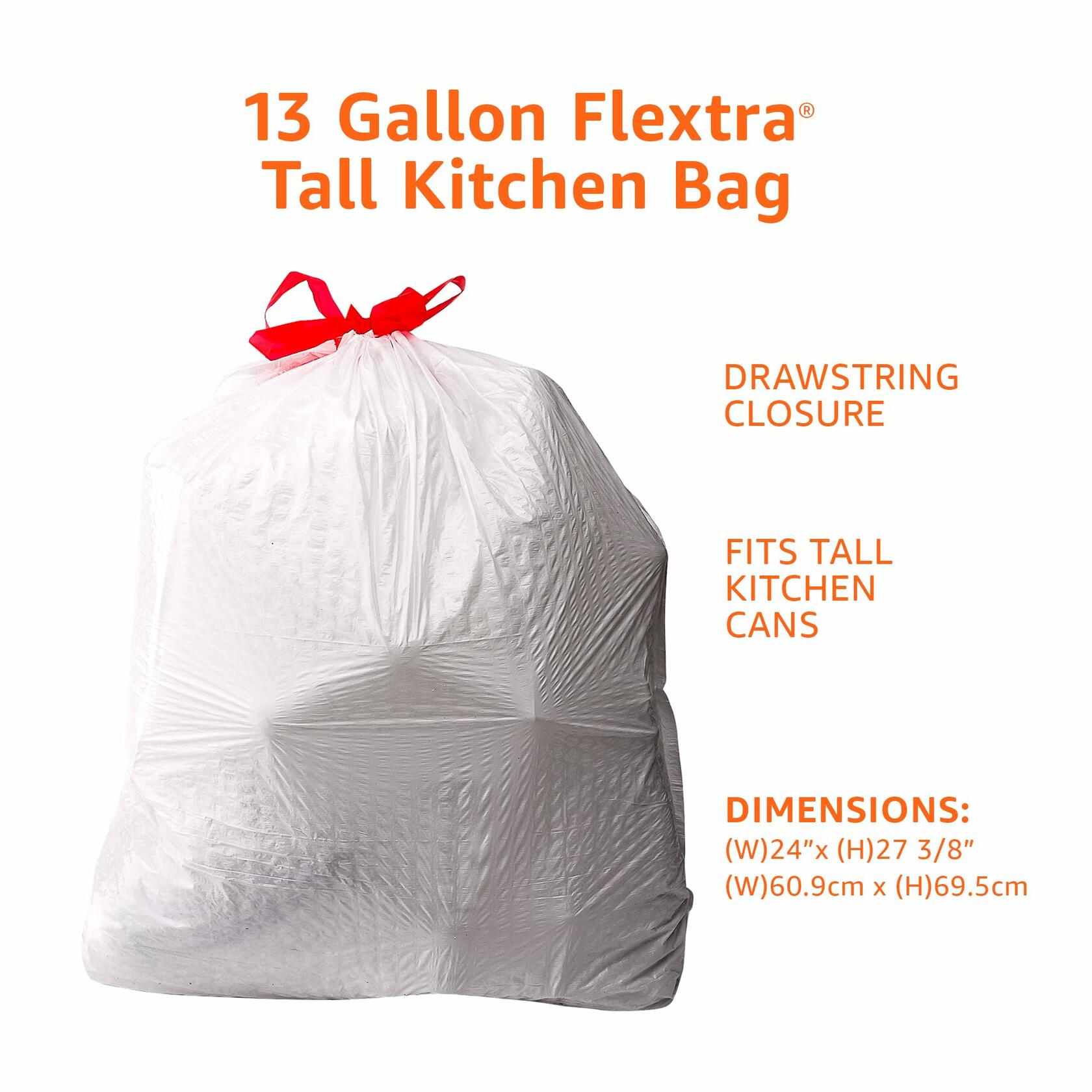 120 Count 13 Gallon Amazon Basics Flextra Tall Kitchen Drawstring Trash Bags
