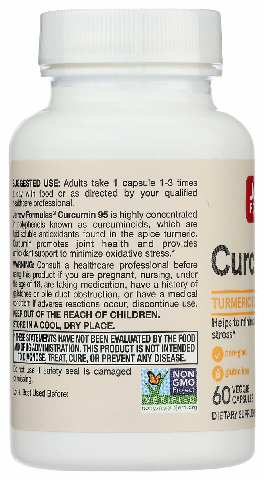 60 Capsules Jarrow Formulas Curcumin 95, Provides Antioxidant Support, 500 mg