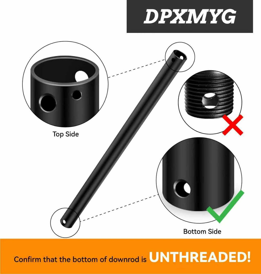 DPXMYG 60 inch Ceiling Fan Downrod with Extension Cord, 5 FT Black Downrod for