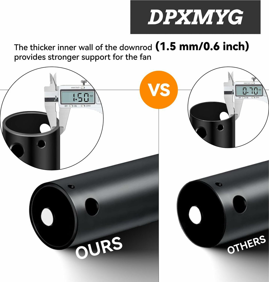 DPXMYG 60 inch Ceiling Fan Downrod with Extension Cord, 5 FT Black Downrod for