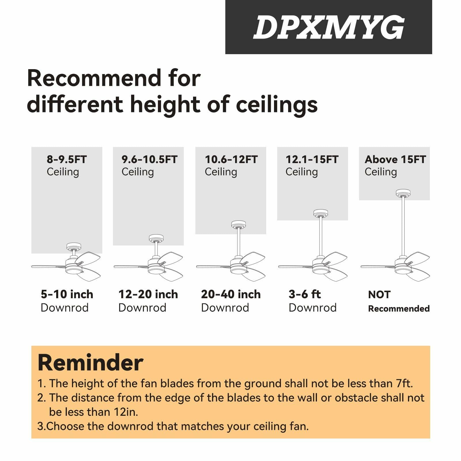 DPXMYG 60 inch Ceiling Fan Downrod with Extension Cord, 5 FT Black Downrod for