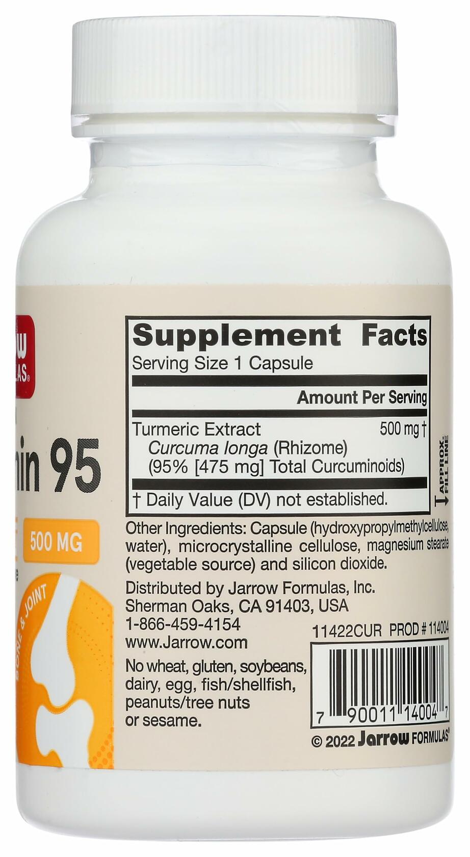 60 Capsules Jarrow Formulas Curcumin 95, Provides Antioxidant Support, 500 mg