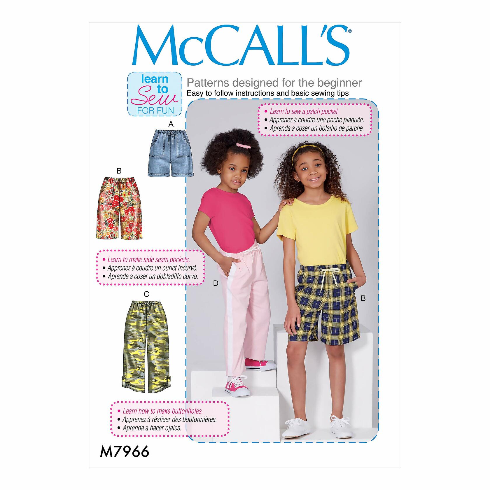 McCall's M7966CCE Learn Girl's Shorts and Pants Sewing Patterns, Sizes 3-6,