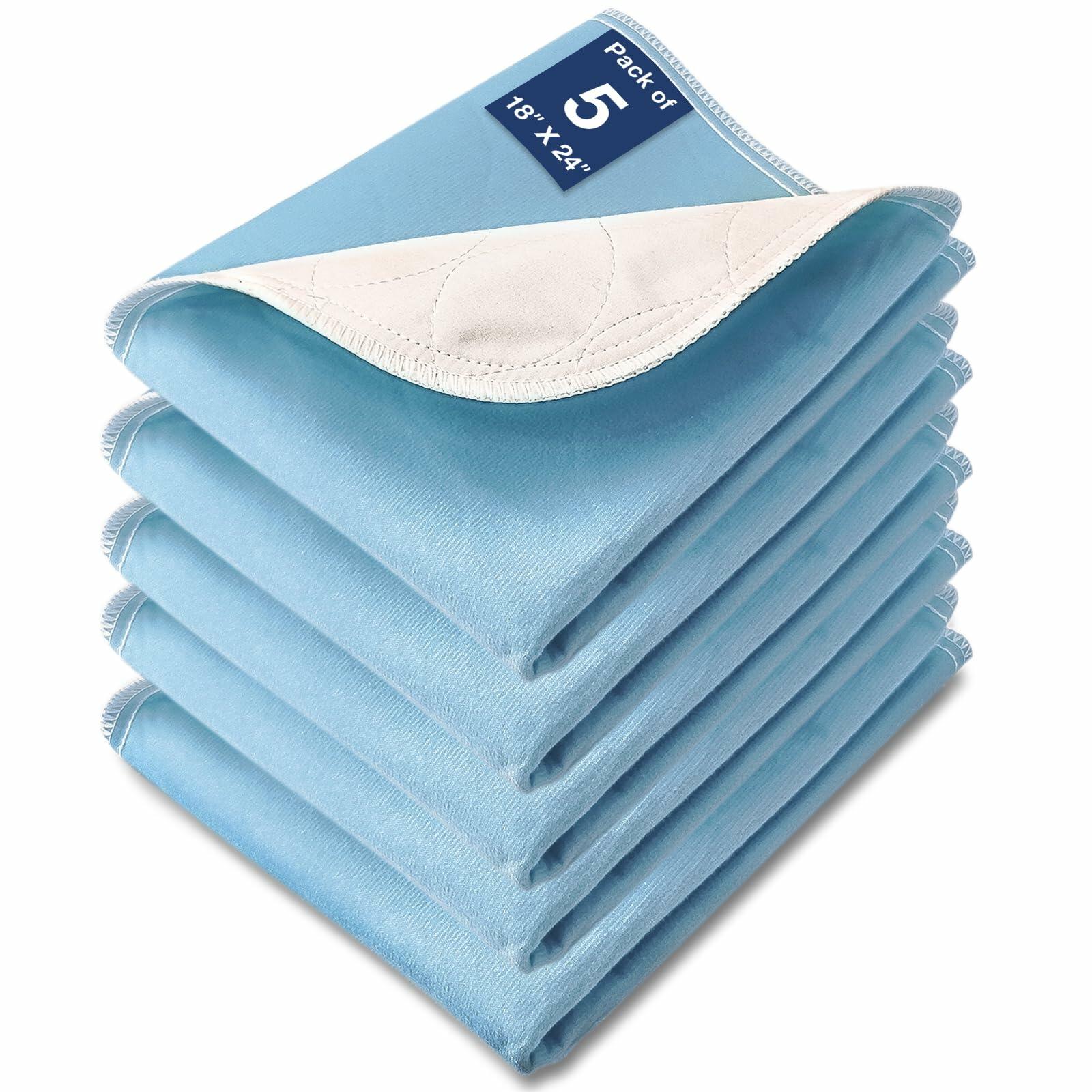 5 Pack SOLOSHINE Washable Waterproof Underpads, 24" x 18"  Heavy Absorbency