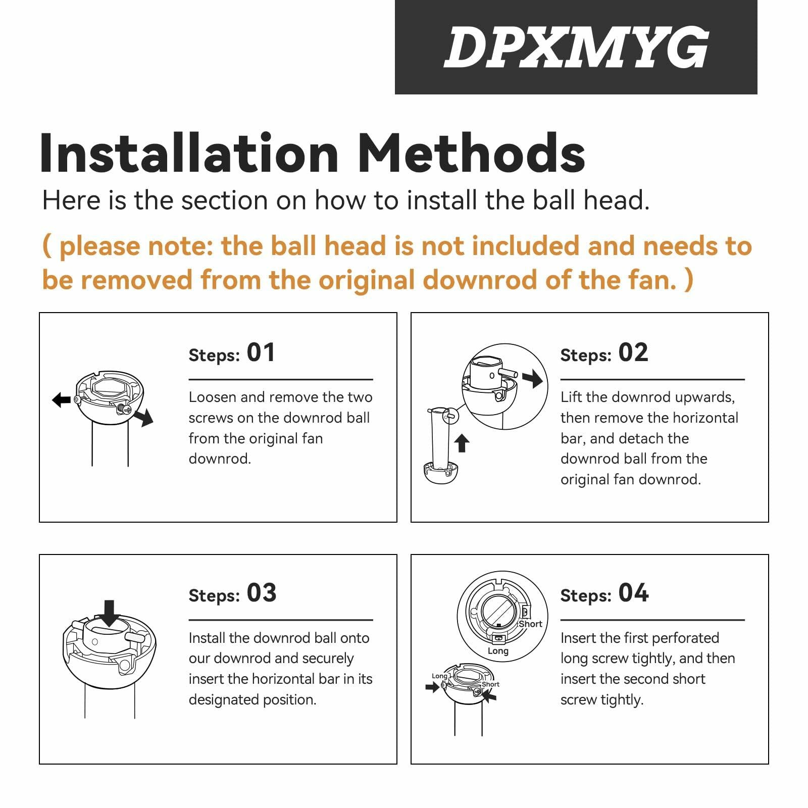 DPXMYG 60 inch Ceiling Fan Downrod with Extension Cord, 5 FT Black Downrod for