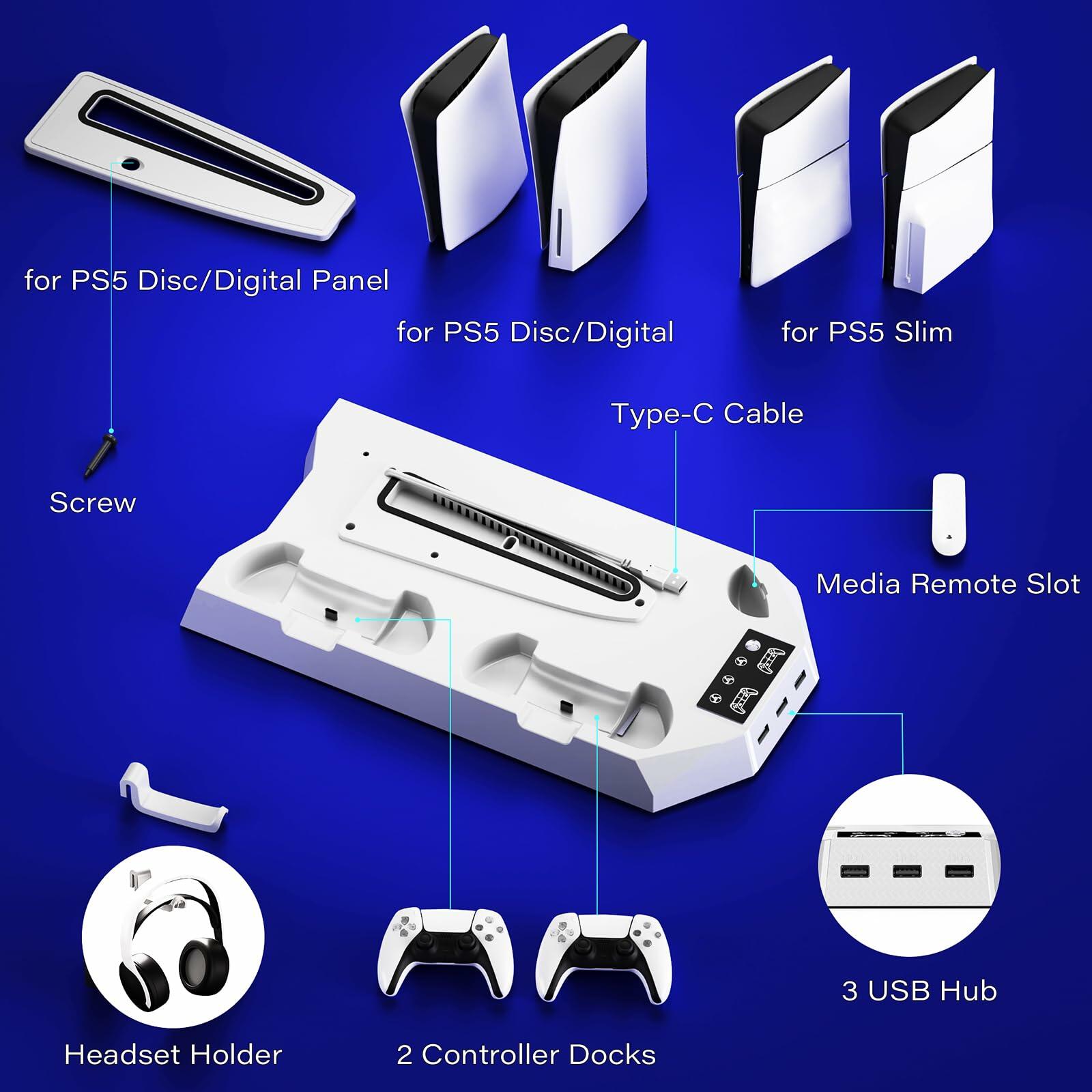 PS5/Slim/Pro Cooling Station for PS5 Disc & Digital Console, PS5 Stand Cooling