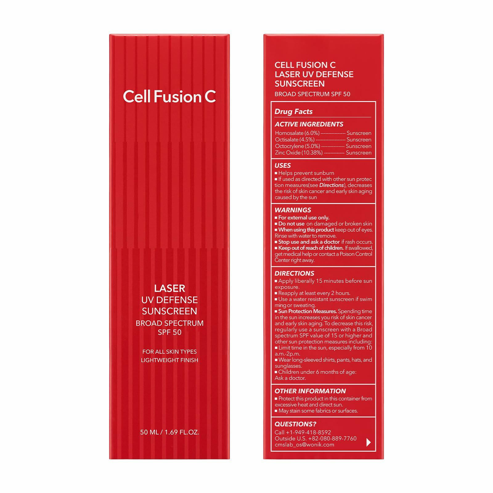 Cell Fusion C Laser UV Defense Face Sunscreen SPF 50, PDRN & 6 Ceramides, Broad