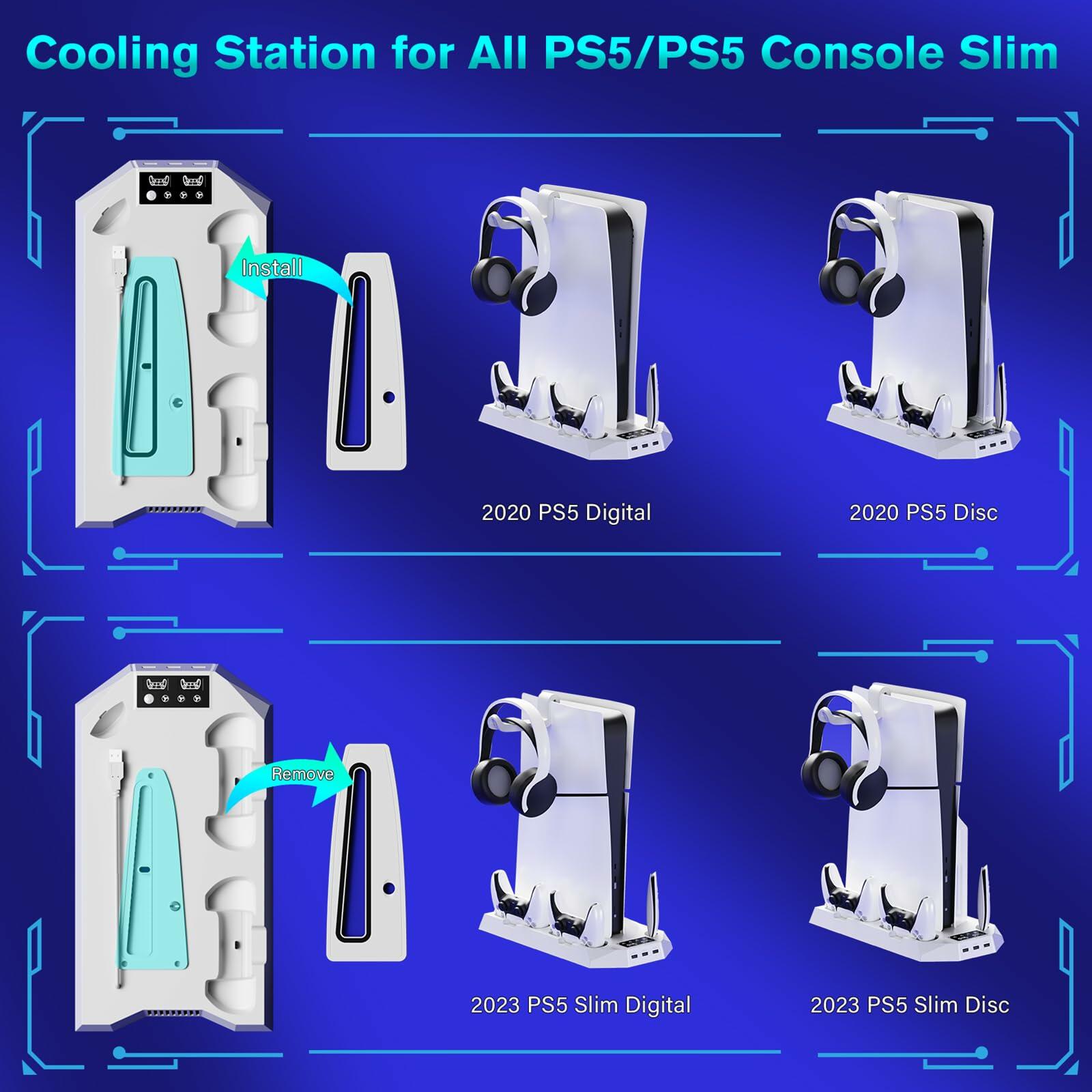PS5/Slim/Pro Cooling Station for PS5 Disc & Digital Console, PS5 Stand Cooling