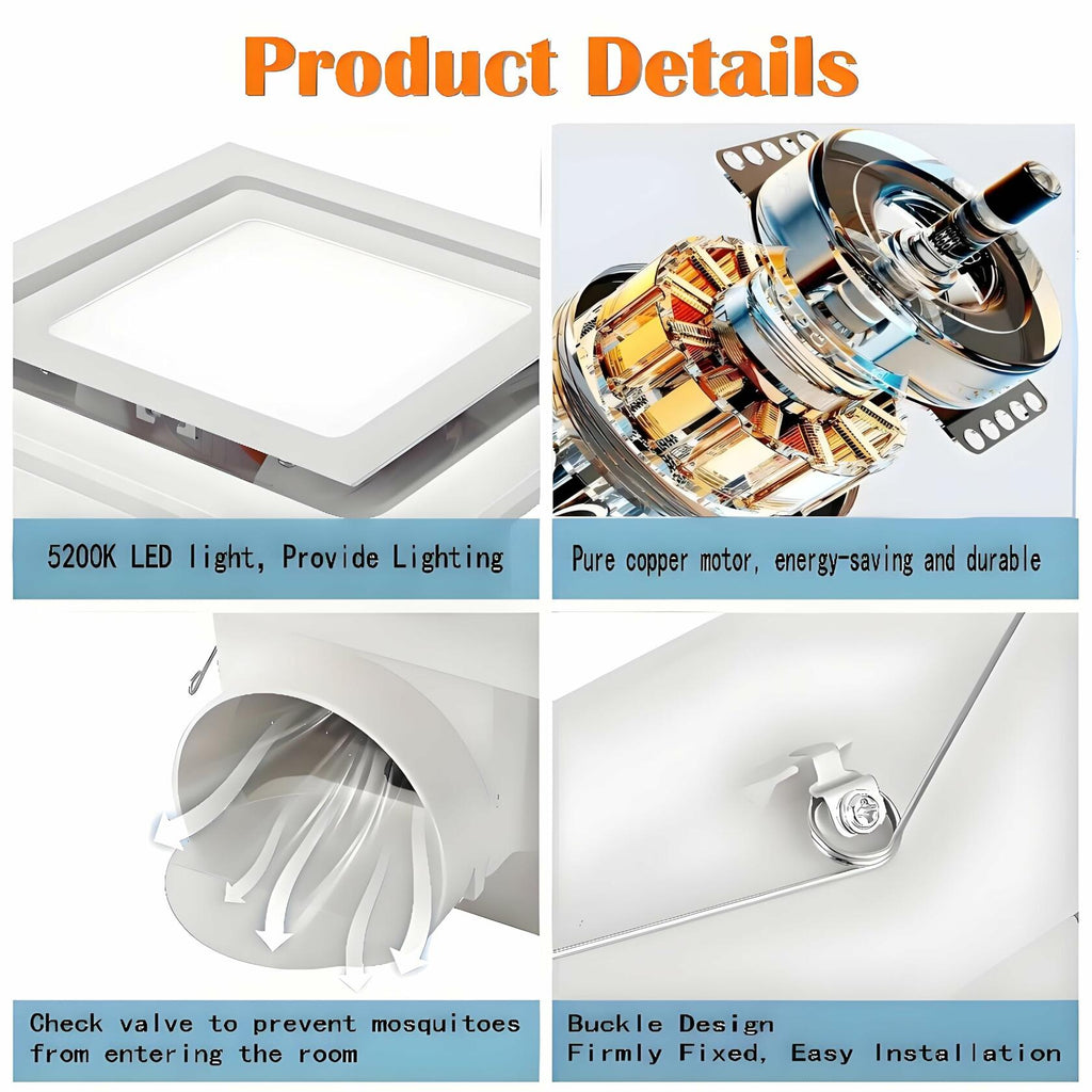 JOANAJO Bathroom Exhaust Fan with LED Light Ceiling Mount Ventilation Fan 120