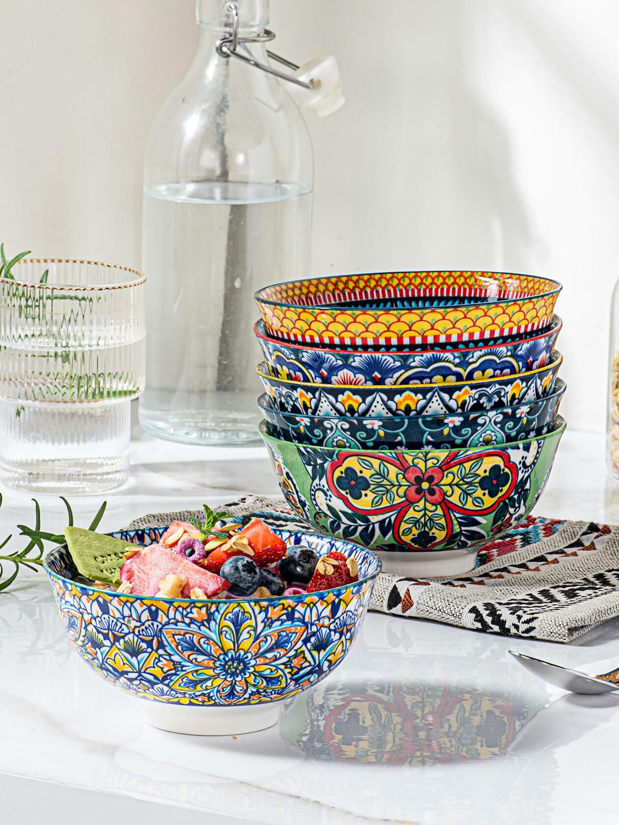 6 Pack HENXFEN LEAD Small Dessert Bowls – 10 oz Boho Ceramic Bowls for Ice