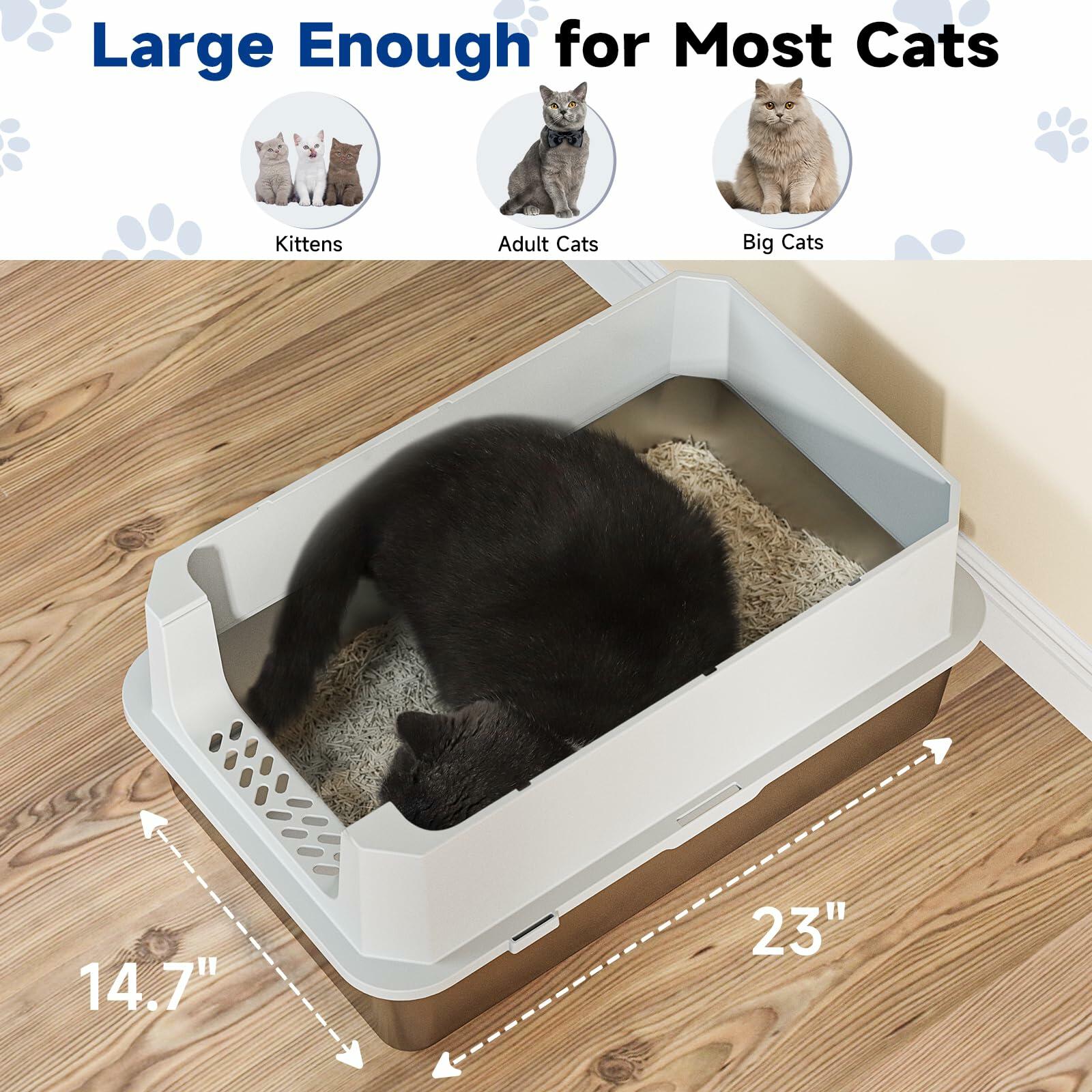TENTIZON Stainless Steel Cat Litter Box with Lid, XL Large Covered Kitty