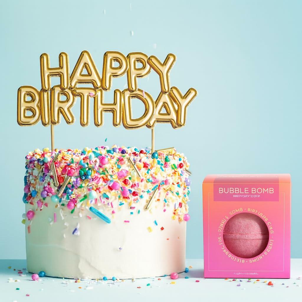 Birthday Cake Bath Bombs for Women Girls & Kids - Relaxing Pink Bubble Bath Bomb