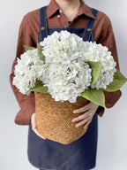 JINWOE 4PCS White Faux Hydrangea Flowers 21" Vintage Real Touch Latex Silk