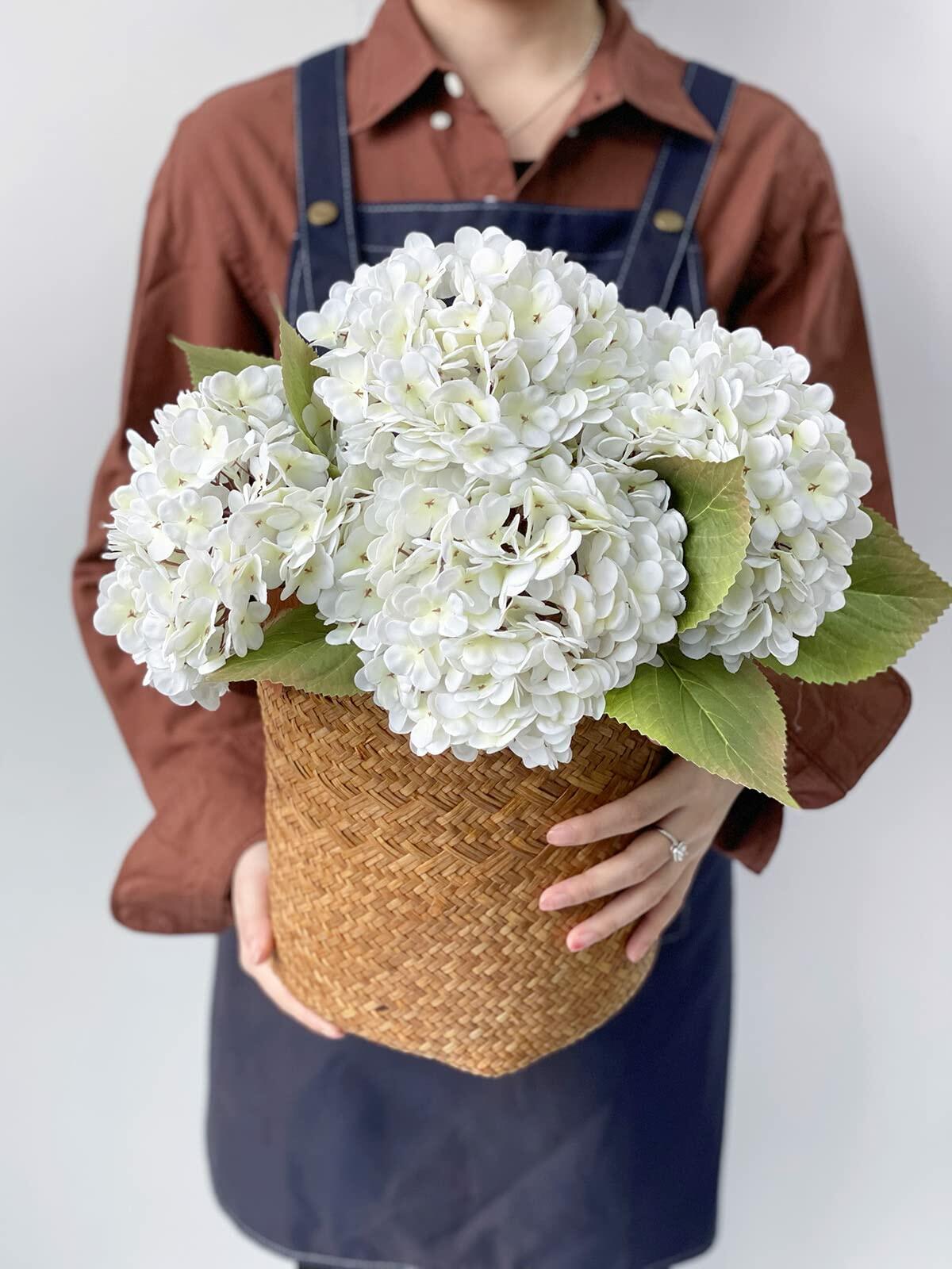 JINWOE 4PCS White Faux Hydrangea Flowers 21" Vintage Real Touch Latex Silk