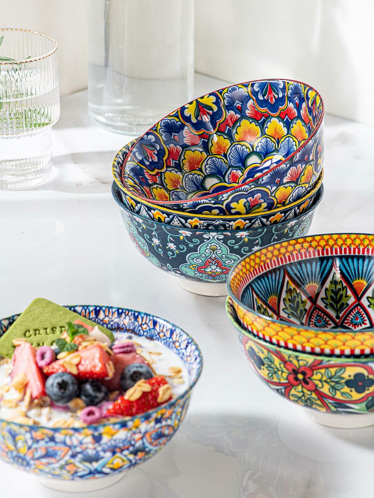 6 Pack HENXFEN LEAD Small Dessert Bowls – 10 oz Boho Ceramic Bowls for Ice