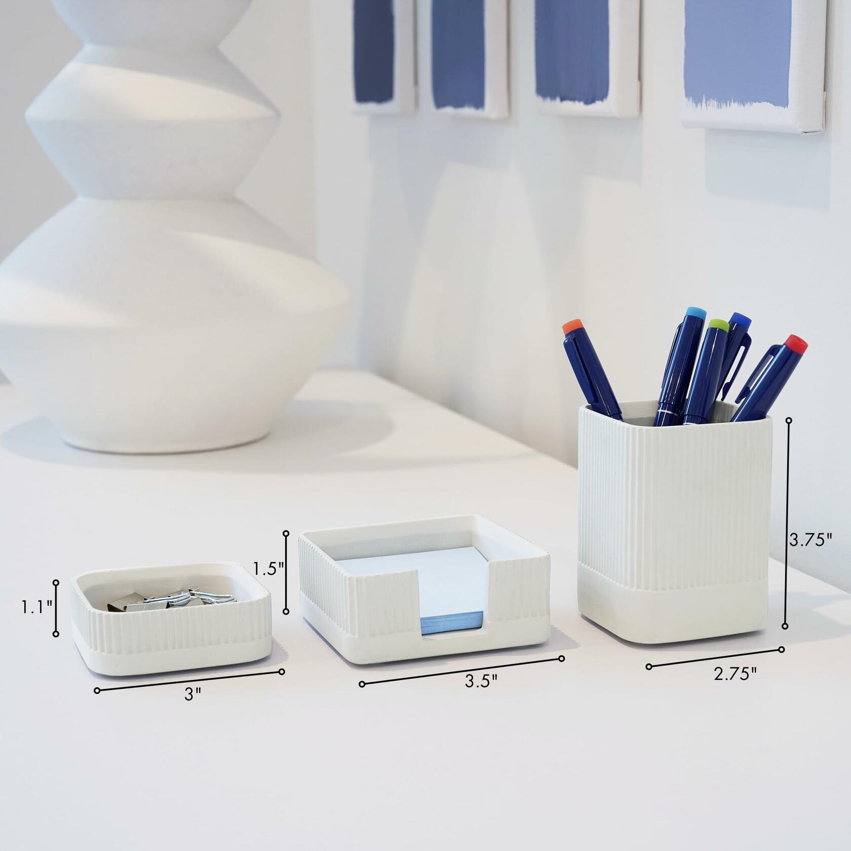 Aesthetic Desk Organizer Set of 3 For Your Office - Sturdy Concrete Desktop