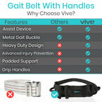 Vive Gait Belt (300lbs) Transfer Belt with Handles - Medical Nursing Safety