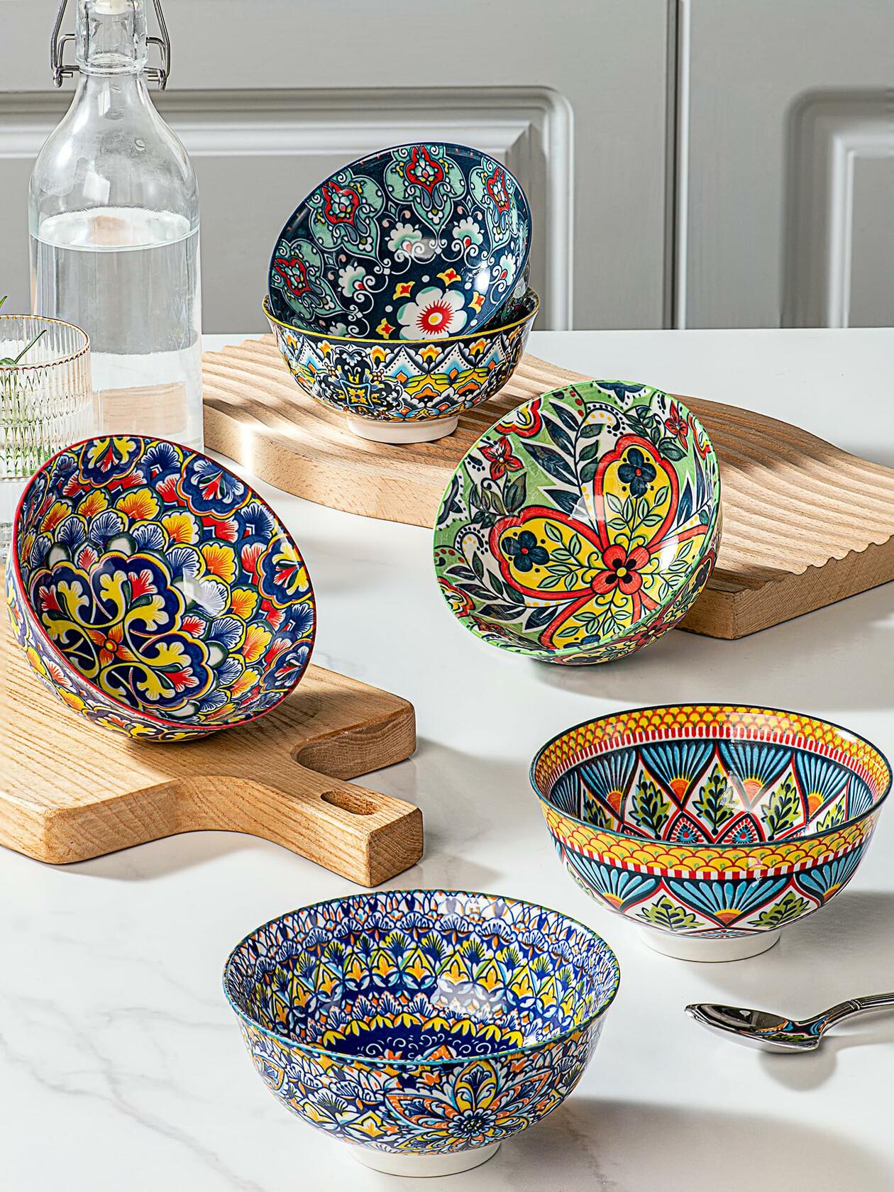 6 Pack HENXFEN LEAD Small Dessert Bowls – 10 oz Boho Ceramic Bowls for Ice