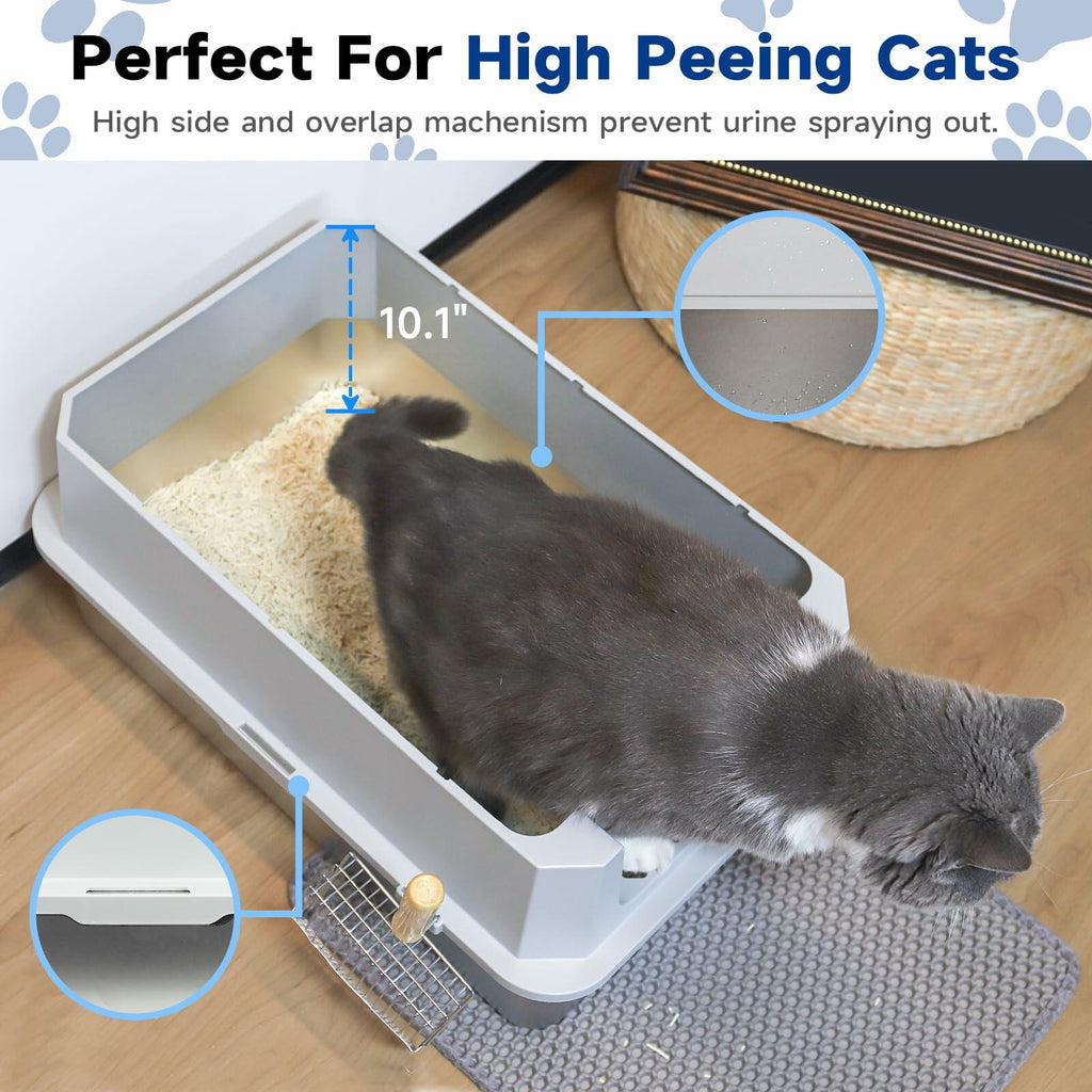 TENTIZON Stainless Steel Cat Litter Box with Lid, XL Large Covered Kitty