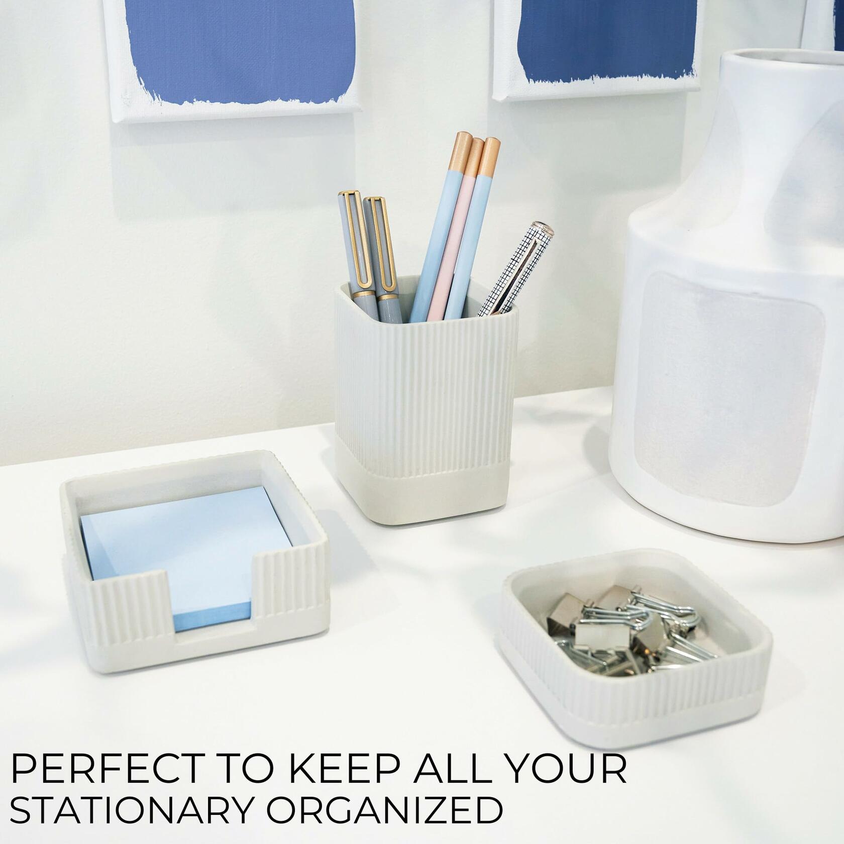 Aesthetic Desk Organizer Set of 3 For Your Office - Sturdy Concrete Desktop