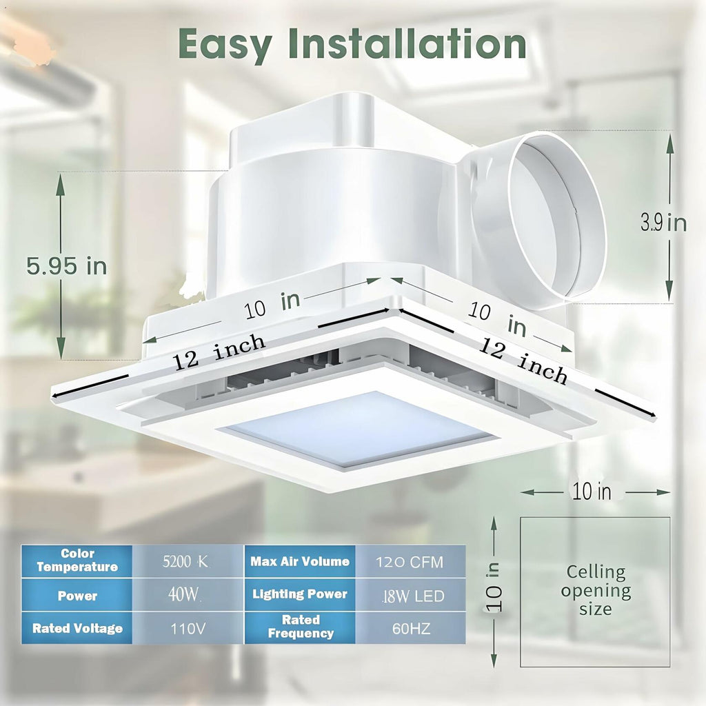 JOANAJO Bathroom Exhaust Fan with LED Light Ceiling Mount Ventilation Fan 120