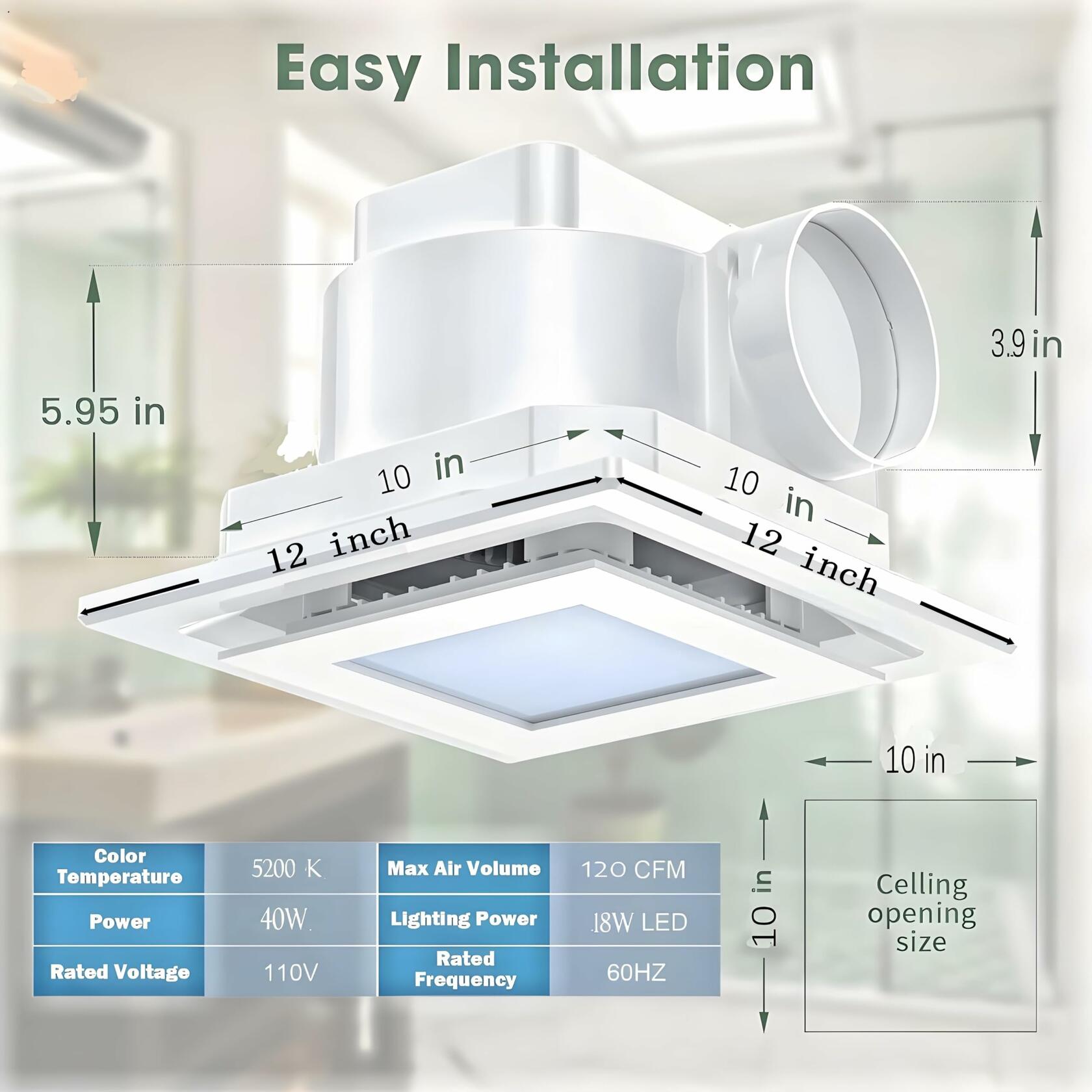 JOANAJO Bathroom Exhaust Fan with LED Light Ceiling Mount Ventilation Fan 120