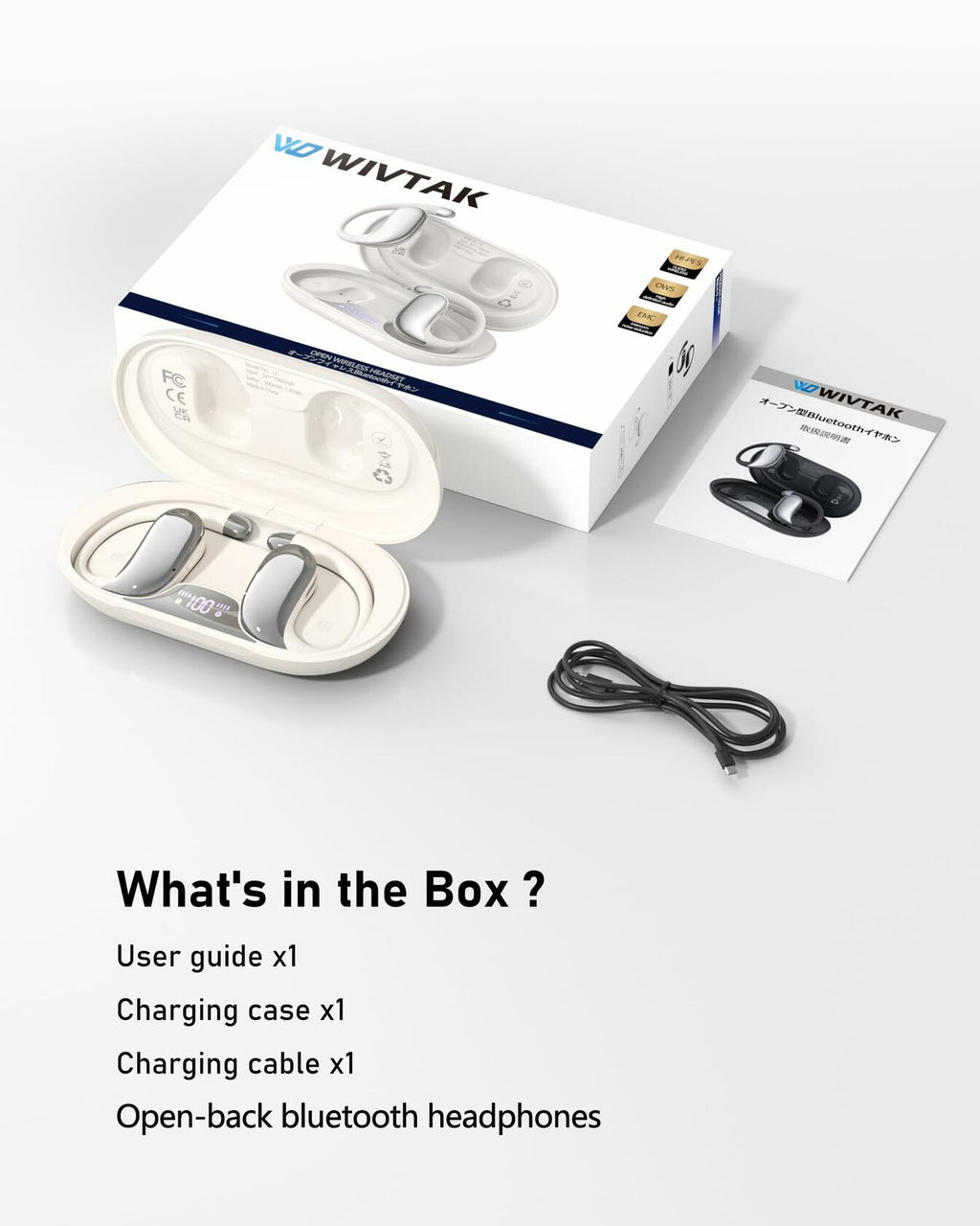 WIVTAK Open Ear Headphones Bluetooth 5.4, 62H Playtime, Air Conduction Wireless