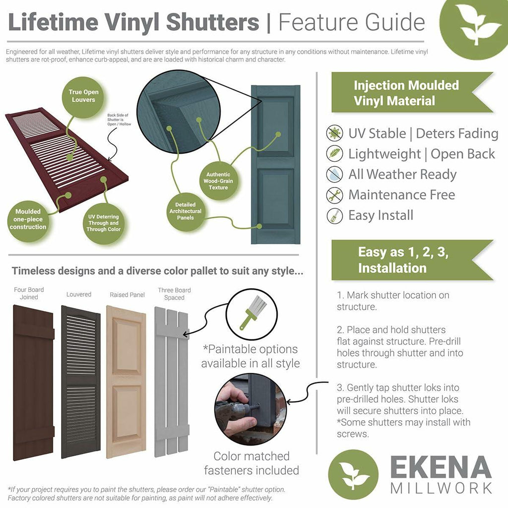2 Packs Of 12 Ekena Millwork LVSL0012WB 3" Lifetime Vinyl Shutter-Lok's