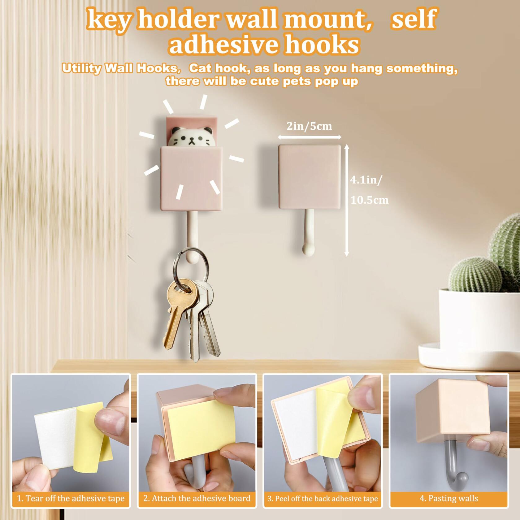 FUZSKWID 4Pcs Cute Self Adhesive Towel Hooks -Max Load 10LB,Heavy Duty Utility