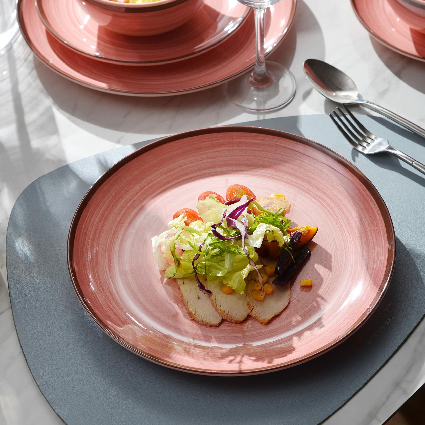 12Pcs Melamine Dinnerware Set, Plates And Bowls Sets for 4, Pink Color