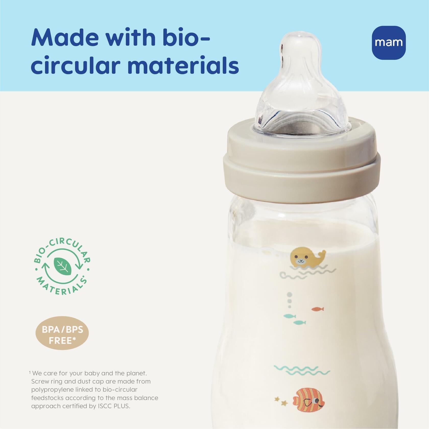 MAM 6oz Premium Glass Wide Neck Baby Bottle with Slow Flow Breastfeeding-Like