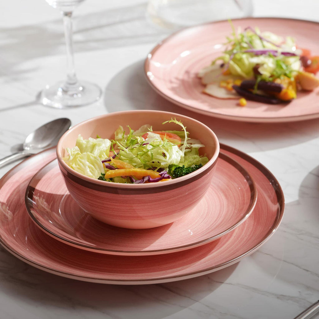 12Pcs Melamine Dinnerware Set, Plates And Bowls Sets for 4, Pink Color