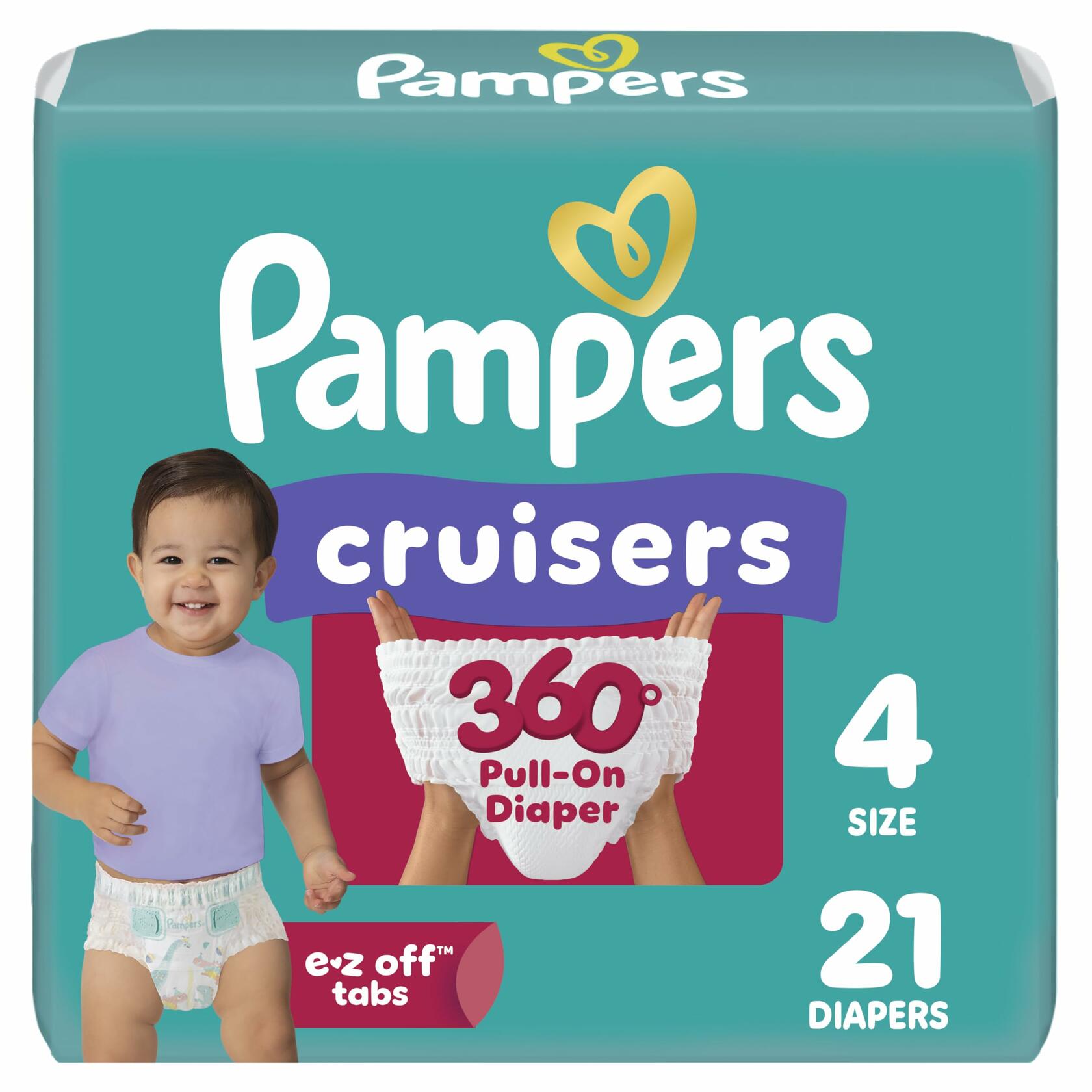 42 Count Pampers Diapers - Cruisers 360° - Size 4, up to 100% Leakproof Fit,