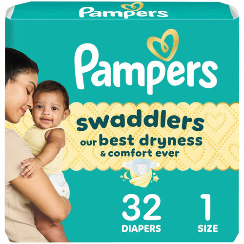 64 Count Pampers Swaddlers Diapers, Size 1 (8-14 lbs), Absorbent, Keeps Baby Dry