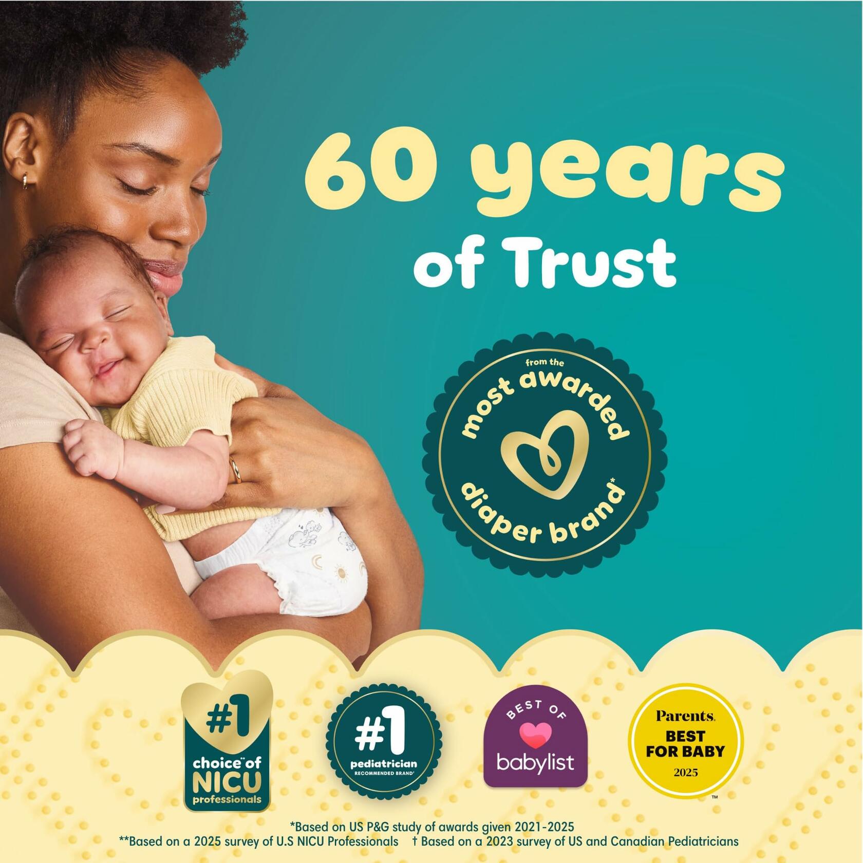 64 Count Pampers Swaddlers Diapers, Size 1 (8-14 lbs), Absorbent, Keeps Baby Dry