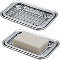 Silver Kitchen and Bathroom Soap Dish Tray - Metal 2-Piece Soap Dish Tray with