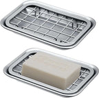 Silver Kitchen and Bathroom Soap Dish Tray - Metal 2-Piece Soap Dish Tray with
