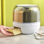 Wnnideo Rotating Grain Storage Bin 6 Grids Rice Container One-Click Output Large