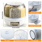Wnnideo Rotating Grain Storage Bin 6 Grids Rice Container One-Click Output Large