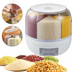 Wnnideo Rotating Grain Storage Bin 6 Grids Rice Container One-Click Output Large
