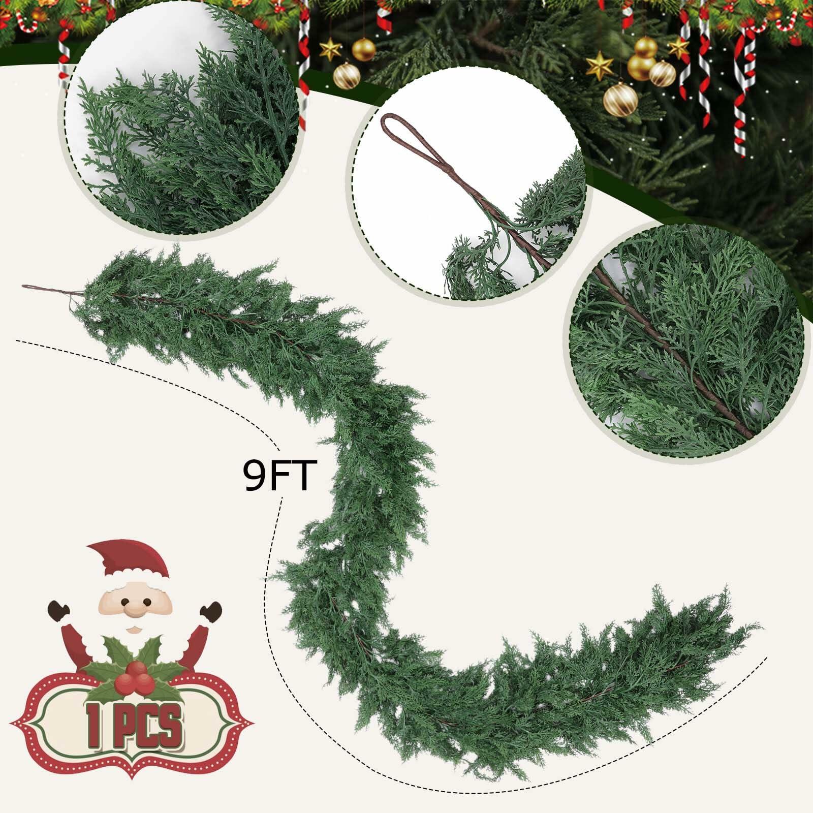 Hananona 9 FT Artificial Cedar Garlands, Real Touch Winter Cedar Pine Garland,