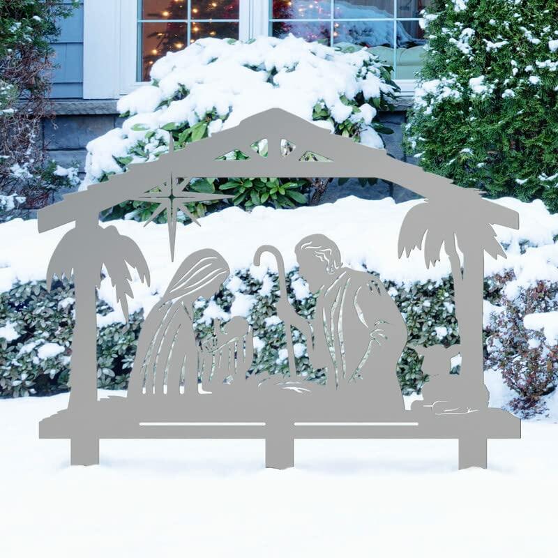 RealSteel Outdoor Nativity Scene Metal Yard Art | O Holy Night Christmas Lawn