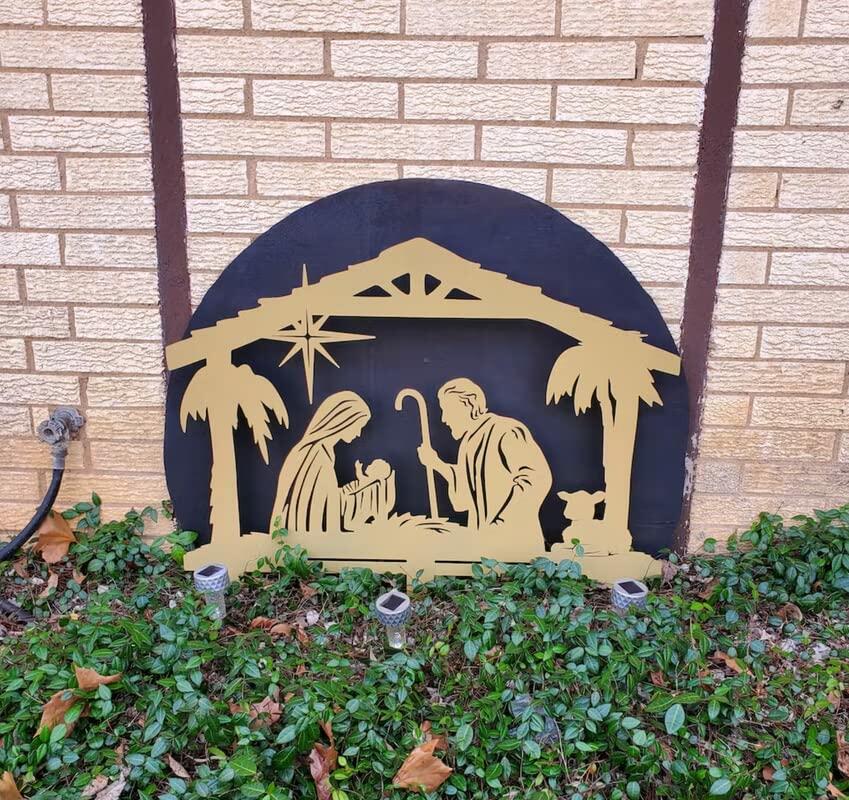 RealSteel Outdoor Nativity Scene Metal Yard Art | O Holy Night Christmas Lawn