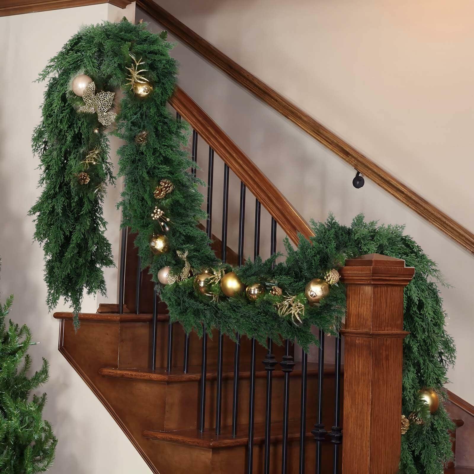 Hananona 9 FT Artificial Cedar Garlands, Real Touch Winter Cedar Pine Garland,