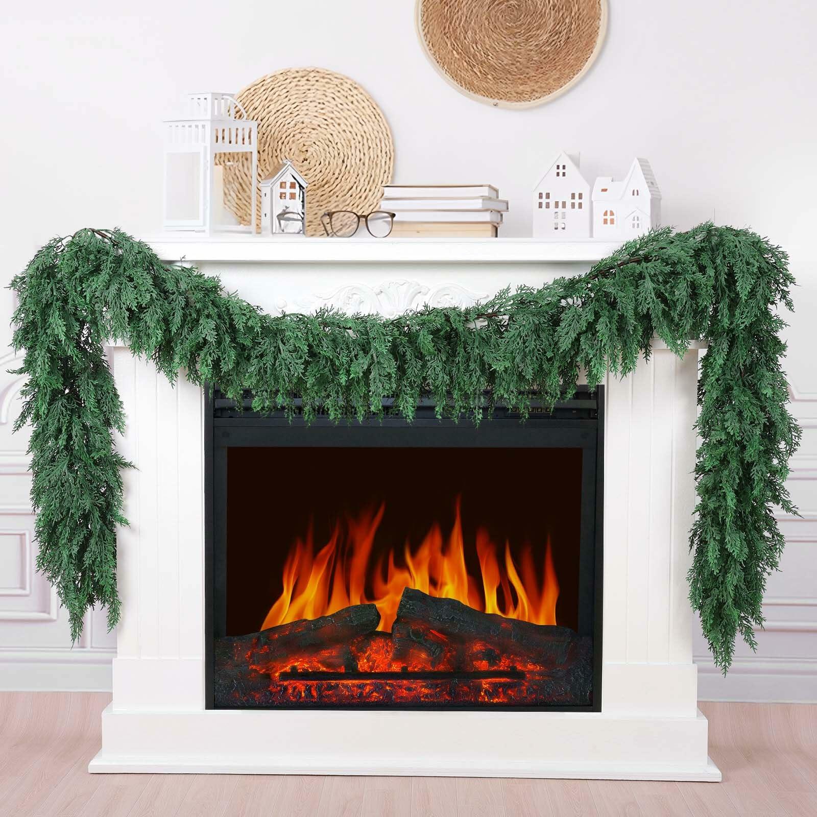 Hananona 9 FT Artificial Cedar Garlands, Real Touch Winter Cedar Pine Garland,